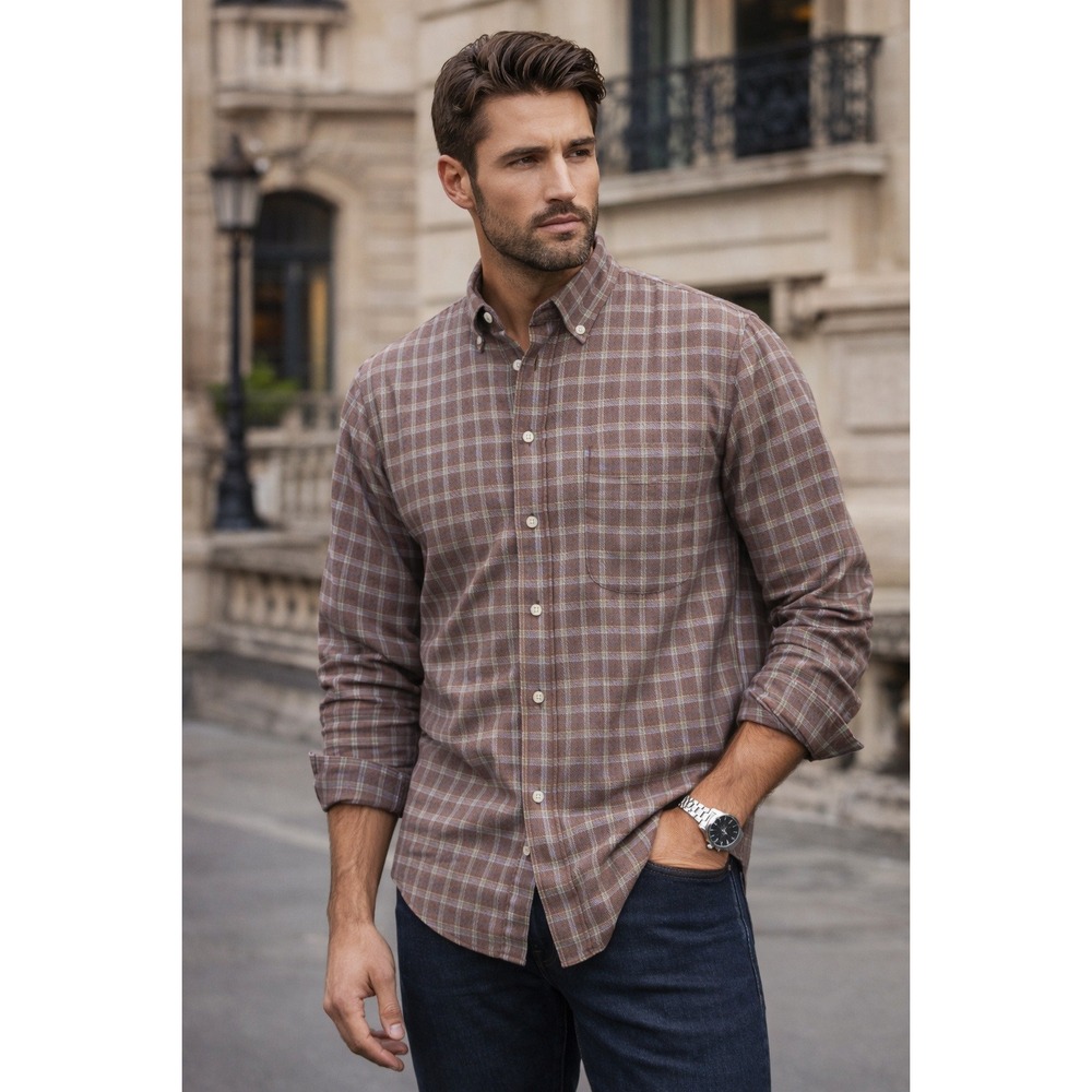 Daniel Cremieux Button Up Shirt Mens L Brown Plaid‎ Flannel Preppy Academia